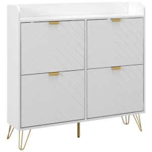 HOMCOM Mueble de zapatos Zapatero 4 abatibles con estante regulable almacenamiento de zapatos 106x24x102 cm Blanco