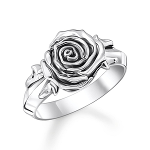 Rebel Rose Silver Blackened Single Flower Ring