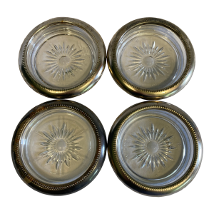 Vintage Italian Silverplate & Glass Coasters – Set of 4