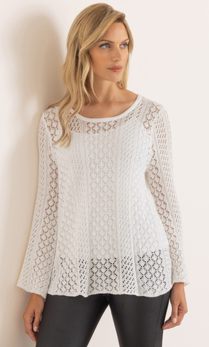 Embellished Open Knit Top - Ecru