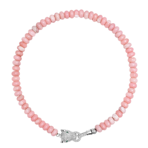 Pink Opal Choker With Panther Head (14")