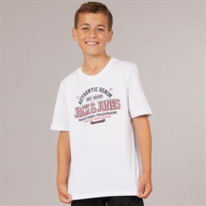 JACK & JONES Boys Logo T-Shirt White Print/Navy Blazer/True Red