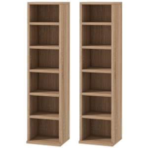 HOMCOM 2 Estanterías para CD o DVD con 12 Compartimentos para 204 CDs y Estante Ajustable 21x22,5x88,5 cm Roble
