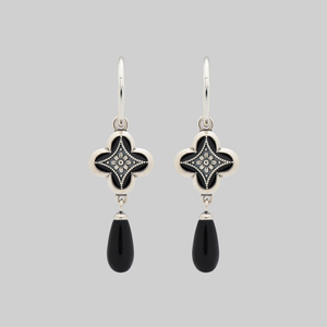 ANNIE. Tudor Crest Black Enamel Hoop Earrings - Silver - Silver / Pair