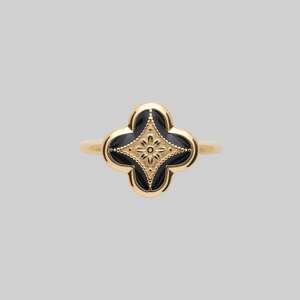 ANNIE. Tudor Crest Black Enamel Ring - Gold - Gold / XSmall