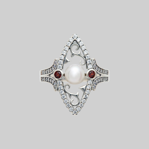 ARABELLA. Thorn Encased Pearl Ring - Silver - Silver / XSmall