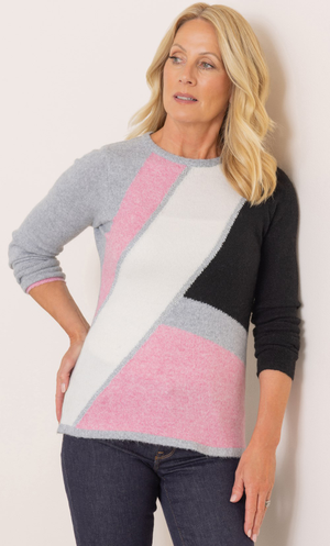 Anna Rose Colour Block Knitted Top - Pink/Multi