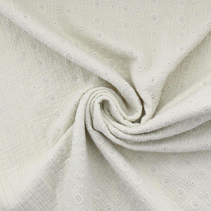 Tissu double gaze de coton brodée Suzy - Écru