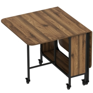 HOMCOM Mesa de Cocina Plegable con Ruedas Alas Abatibles y Estante Mesa Plegable para Salón 130x80x74 cm Marrón