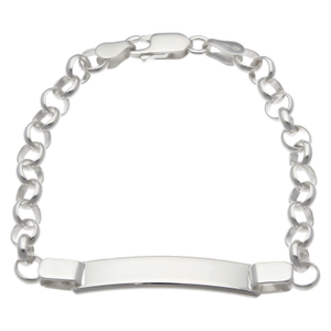 New Sterling Silver Childs Identity Bar Belcher Bracelet