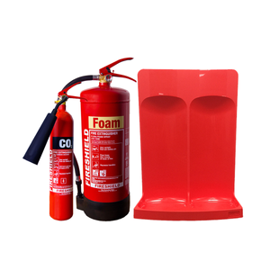 FireShield 2kg CO2, 6ltr Foam Fire Extinguisher & Double Red Fire Extinguisher Stand
