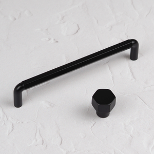 Matt Black Hexagon Cabinet Handle 160mm & Matching Knob - 1 Hole Fixing