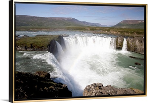 Iceland, Rainbow formed in the mists of Godafoss Falls known as Falls of the Gods