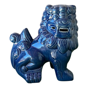 Large Ceramic Chinoiserie Foo Dog Figure I Rare Blue Color