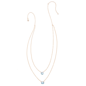Two Tiny Gemstones Drape Necklace - Gold-Filled - March Birthstone - Aquamarine