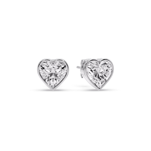 Bezel Set Heart Shaped Diamond Solitaire Stud Earrings
