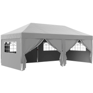 Outsunny Toldo de jardín exterior plegable 3x6 m con 6 paredes laterales, bolsa de transporte incluida, Gris