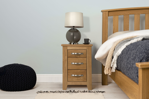 Boston Solid Natural Oak 2+1 Drawer Bedside Table - Narrow