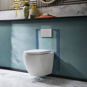 Milano Irwell - White Modern Rimless Wall Hung Toilet with Short Wall Frame - Round White Flush Plate