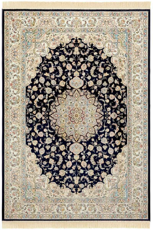 Oriental Velvet With Fringes Antik Nain Black Rug