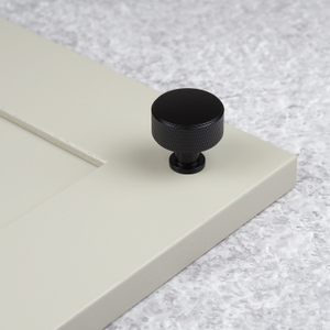 Matt Black Solid Brass Knurled Cabinet Bar Handles & Knob Pulls & Matching Coat Hook - 35mm Knob