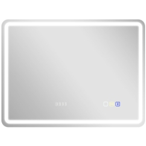 HOMCOM Espejo de Baño con Luz LED 80x60 cm con Bluetooth 3 Colores de Luz Reloj Digital Función Antivaho Función de Memoria