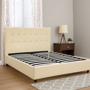 Alaska Gas Lift Beige Leather King Bed Frame BULKY