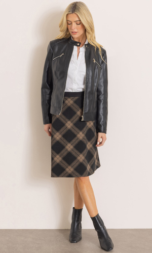 Checked Pull On Skirt - Black/Tan