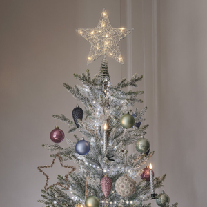 Cimier de Sapin Étoile Argentée à Perles et Micro-LED