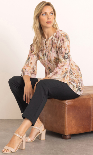Lace Up Animal Print Pleated Top - Leopard/Multi
