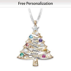 Birthstone Family Christmas Blessings Personalized Necklace