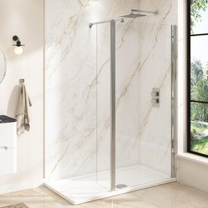 Marbella 600mm Walk in Wet Room Shower Screen with Flipper Panel 8mm Easy Clean Glass