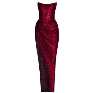 Gaia Sequin Evening Gown Burgundy (L)