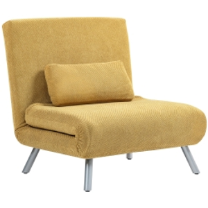 HOMCOM Sofá Cama de 1 Plaza Plegable Tapizado en Tela Amarillo Jaspeado con Respaldo Ajustable de 5 Niveles 80x75x83 cm