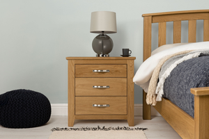 Boston Solid Natural Oak 2+1 Drawer Bedside Table - Wide