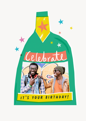 Celebrate It's Your Birthday Bottle Illustrated Photo Upload Card