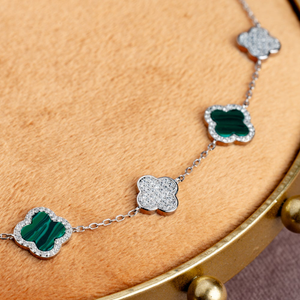 Signature Silver Clover Green Resin & CZ Bracelet