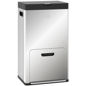 HOMCOM 56L Triple Compartment Stainless Steel Kitchen Bin, with Deodoriser Holders and Wheels - Silver Tone