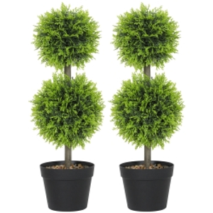 HOMCOM Set of 2 Decorative Artificial Trees, Topiary Ball-shaped Boxwood Trees in Pot with Cypress Leaves, Fake Plants for Home Indoor outdoor Decor, 60cm, 2 Tree Balls