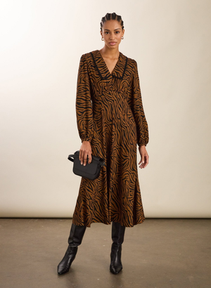 Lorelai Printed Midi Dress - 12 (UK Size 12) / Chocolate Tiger