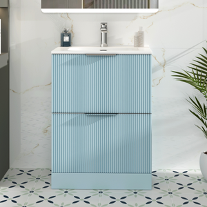 Evora 700mm Powder Blue Fluted Floor Standing Vanity Unit 2 Drawer with Ceramic Basin