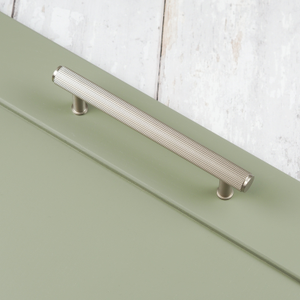Satin Nickel Solid Brass Reeded Knurled Kitchen Handles & Matching Knobs - 128mm Handle