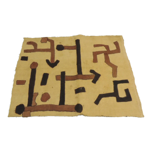 Vintage Tan and Black Raffia Woven Kuba African Textile #1