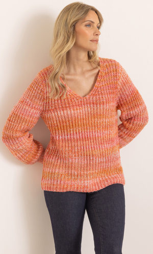 Space Dye Chunky Shimmer Knit Top - Orange/Red