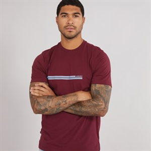 LUKE 1977 Mens Block Stripe T-Shirt Claret/Blue