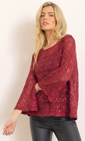 Open Sequin Knitted Top - Mulberry