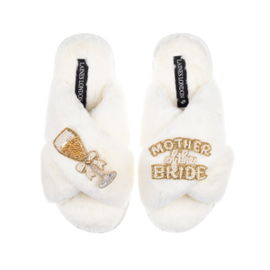 Classic Laines Slippers With Mother Of The Bride Brooches - Cream (L)