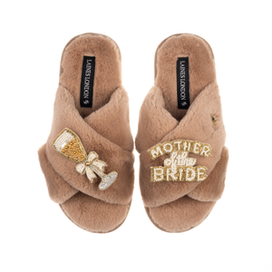 Classic Laines Slippers With Mother Of The Bride Brooches - Toffee (XL)