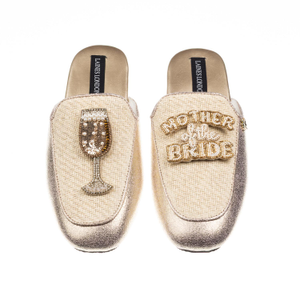 Classic Mules With Mother Of The Bride Brooches - Cream & Gold (XL)