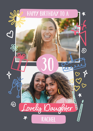 30th Lovely Daughter Birthday Photo Upload Card